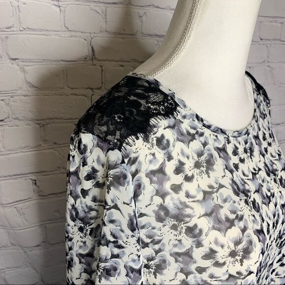 Lumiere Black and white floral semi-sheer lace shoulder long sleeve top - Picture 5 of 11